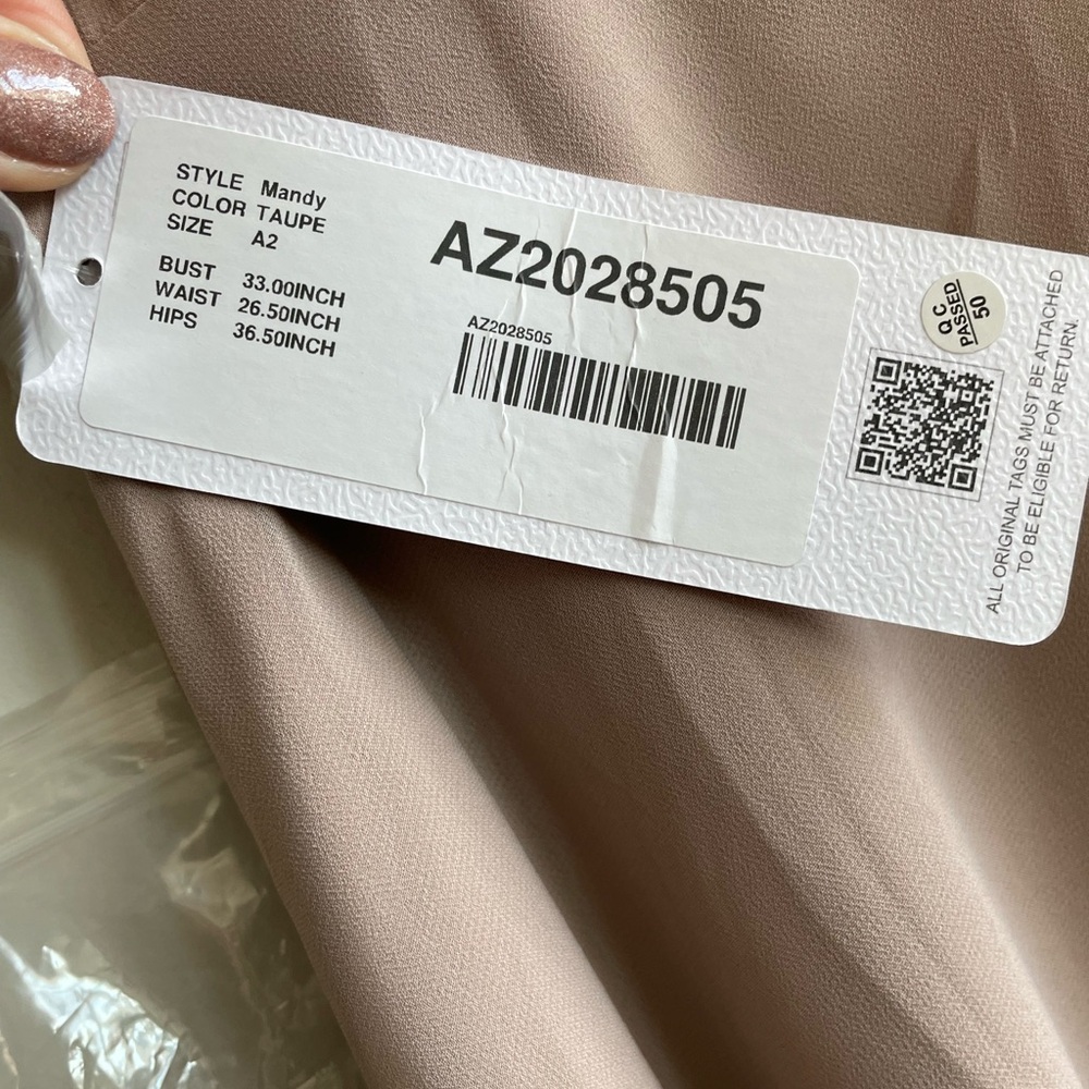 Azazie Mandy Maxi Dress in Taupe V Neck Formal Bridesmaid Size A2 - Picture 11 of 15